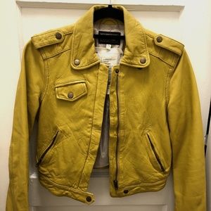 Current/Elliot Leather Moto - Yellow/Olive - Size 0